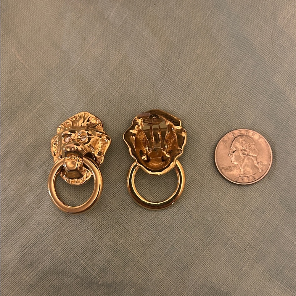 Vintage Kenneth Jay Lane Gold Lion Door Knocker C… - image 3